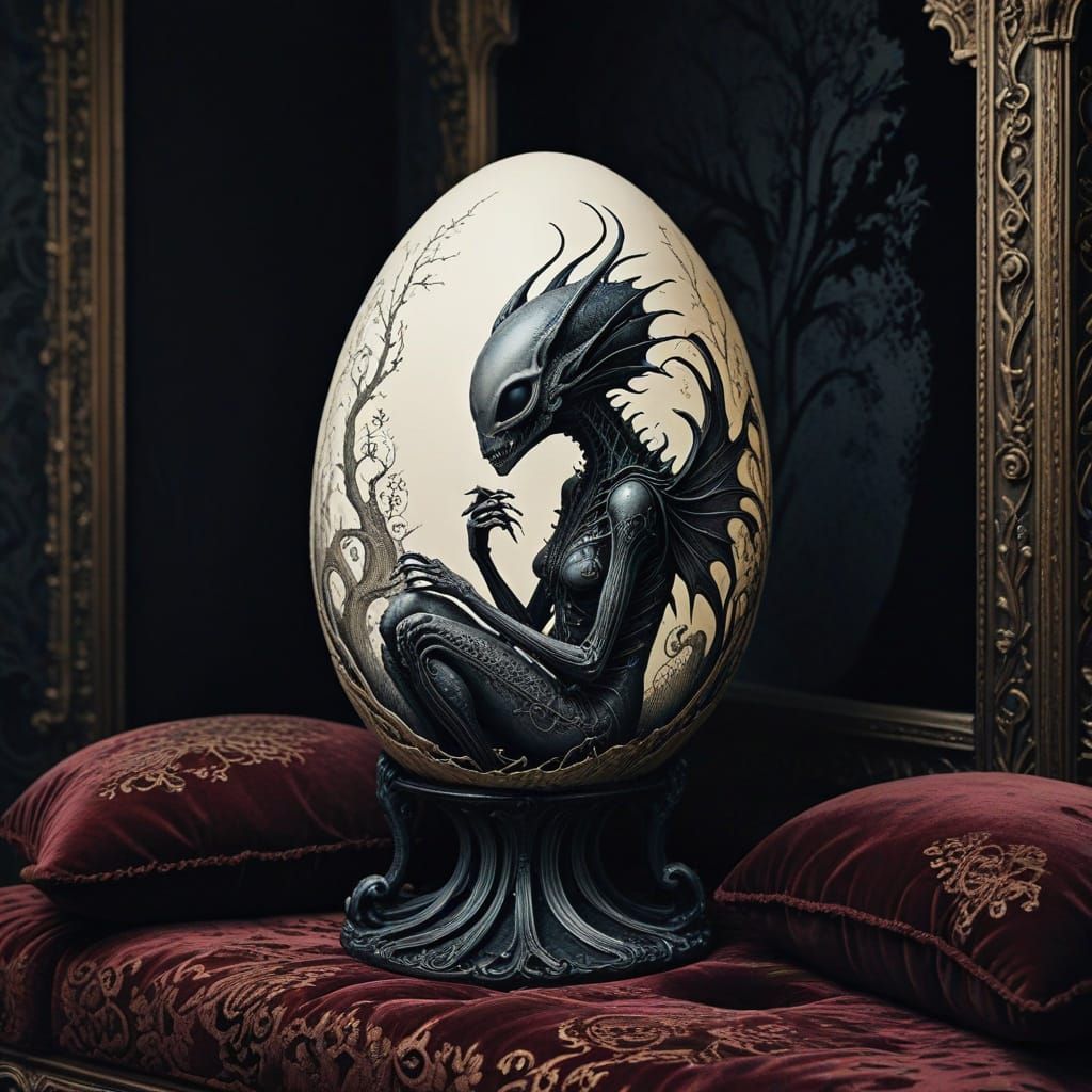 Elegant Easter Egg Alien in Gothic Study