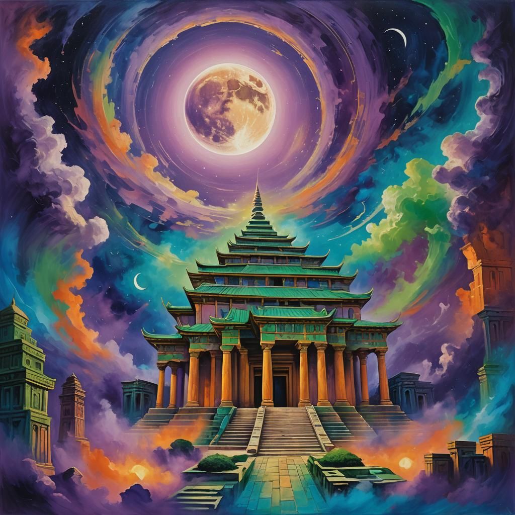 Moon and Temple of Thoth in Abstract Expressionism