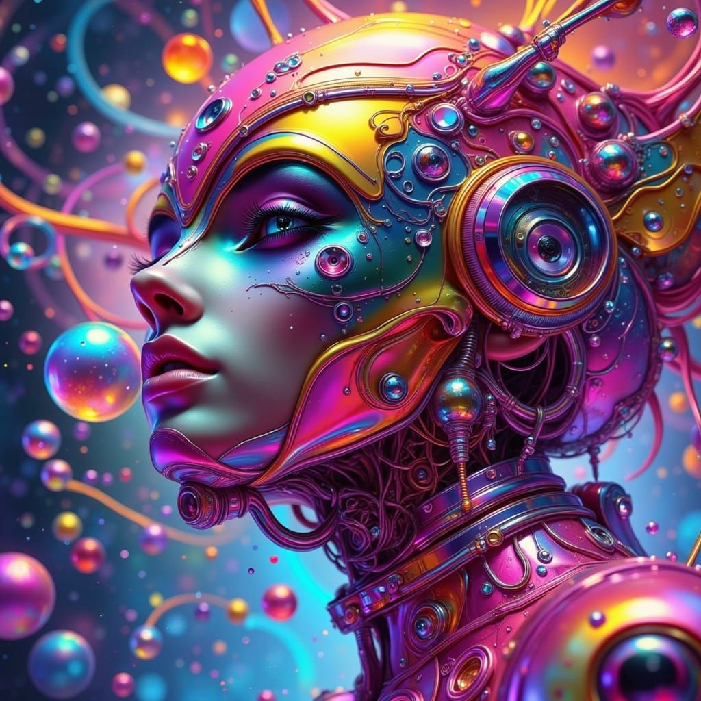 Surreal Fae Goddess in Neon-Lit, Cyberpunk Environment