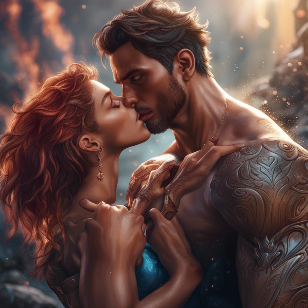 Detailed Matte Painting of Kissing Hunk