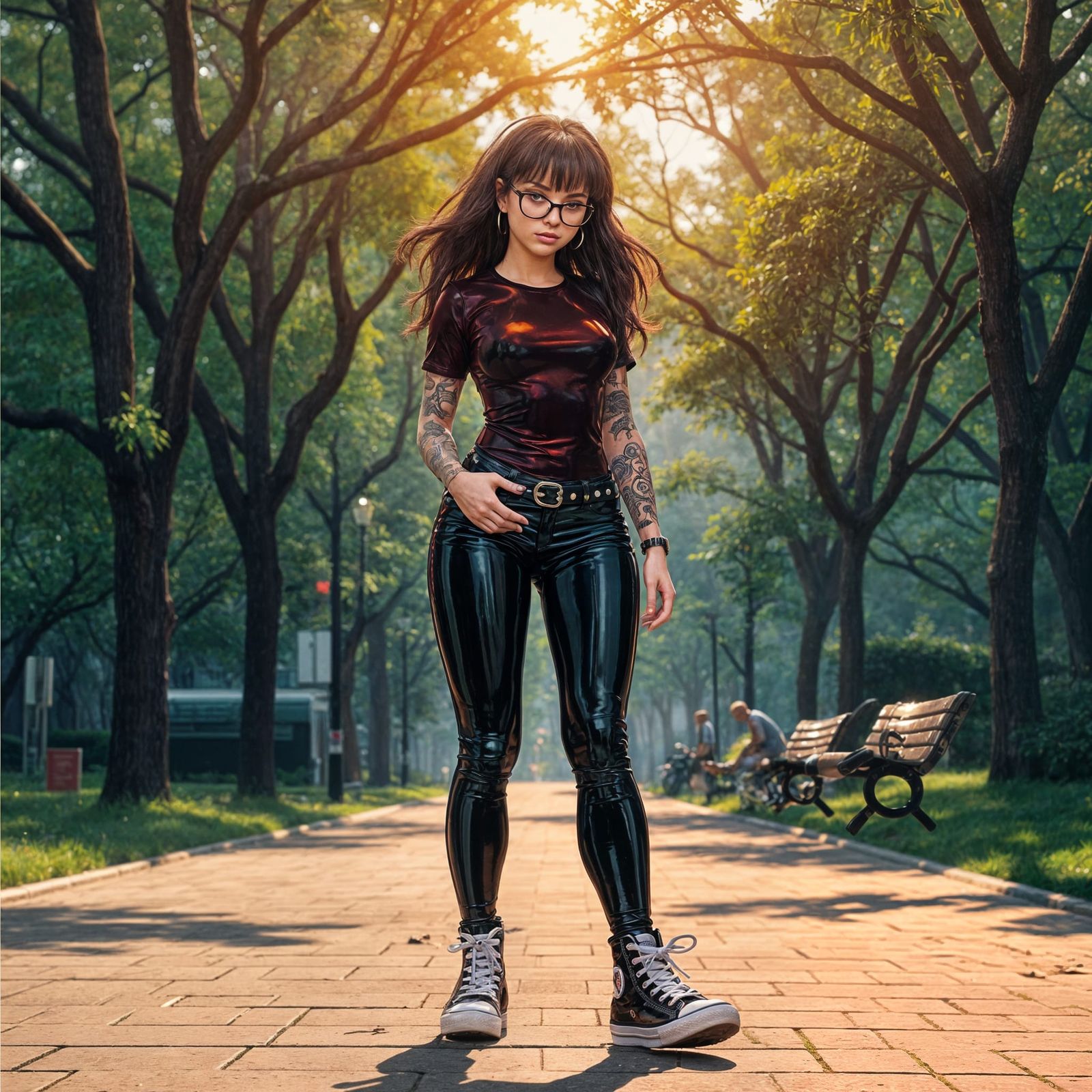 Woman in Latex Outfit: Vibrant Anime Style