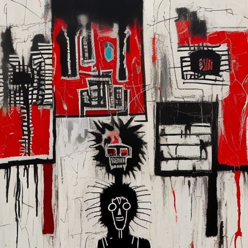 Boy and Dog in Urban Landscape, Basquiat-Inspired Art