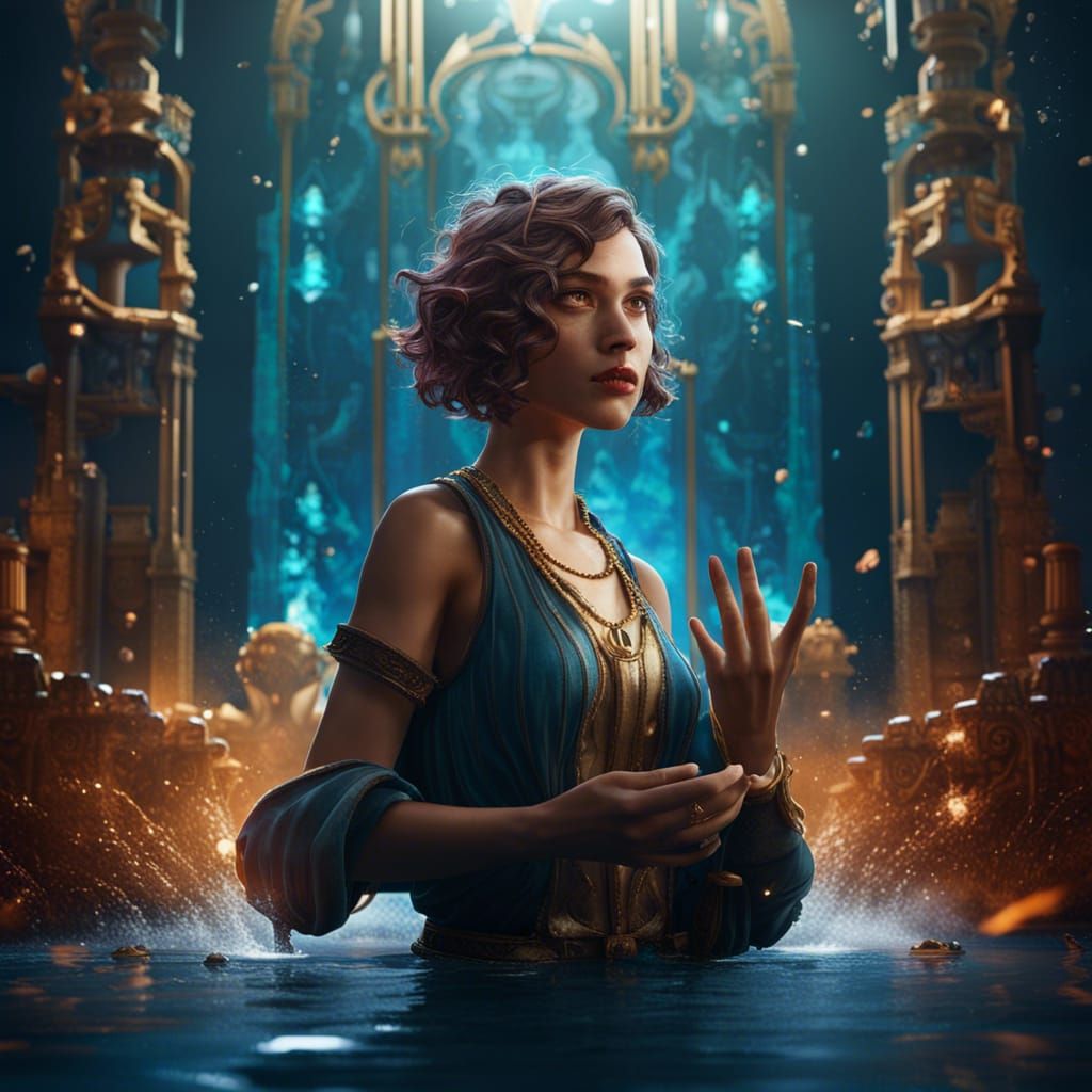 Water Girl with Powers in Splash Art Style