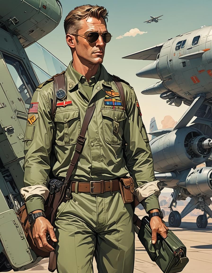 Handsome Pilot in Aviation Uniform with Ray-Bans
