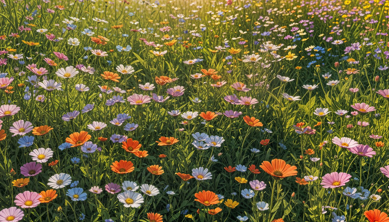 Colorful Flower Meadow: Pixar-Style 3D Digital Art