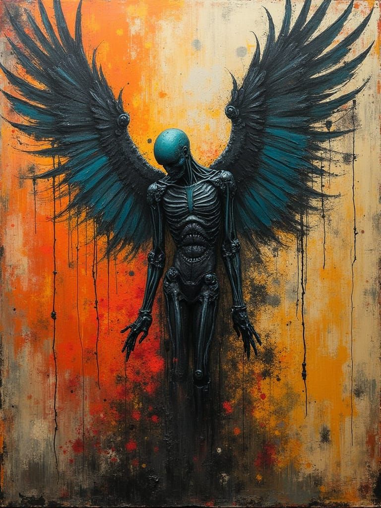 Surreal Winged Being in Abstract Expressionism