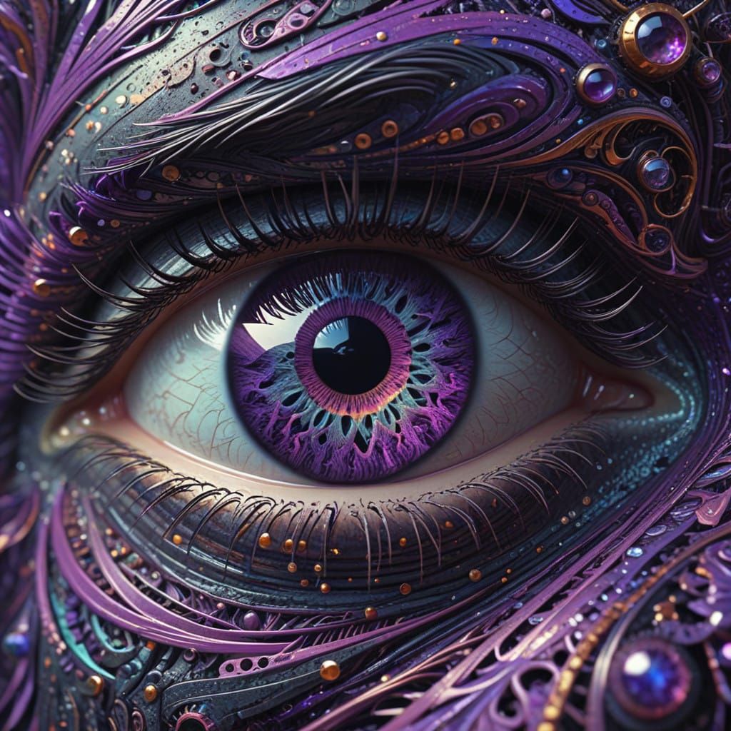 Surreal Eye in Cosmic Colors with Iridescent Purple Flecks