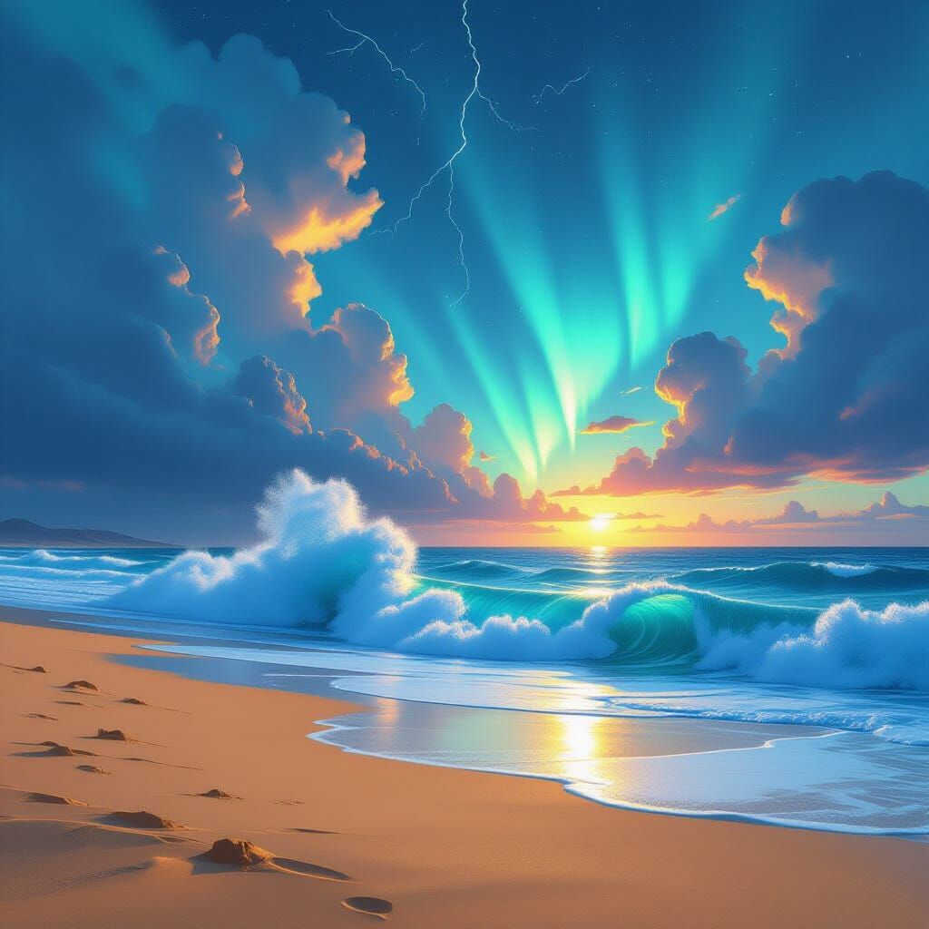 Surreal Collision of Waves and Desert in Fantasy Landscape