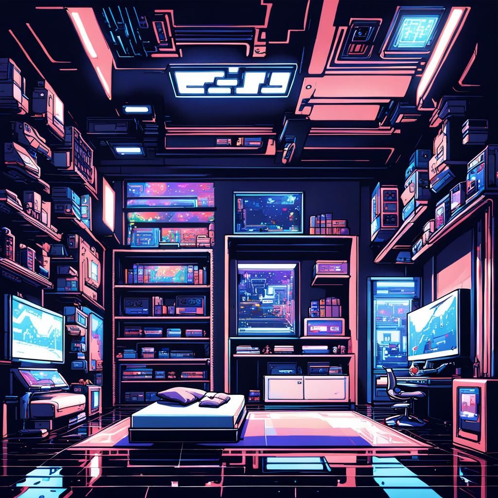 8-Bit Pixel Gaming Room with Holograms