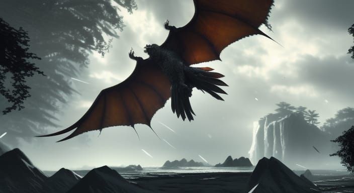 Majestic Winged Dragon in Wild, Cinematic 3D Rendering