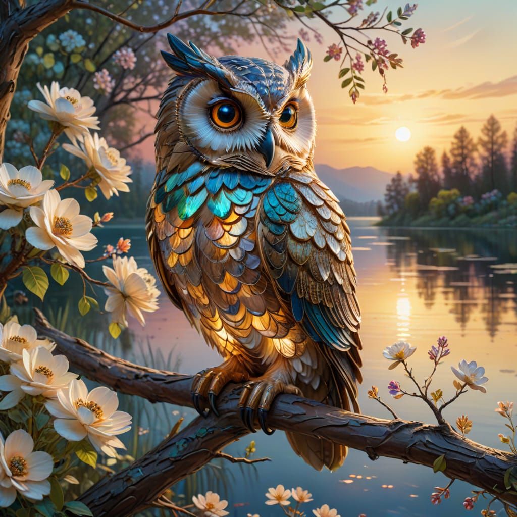 Whimsical Owl in Ethereal Luminescence Oil Painting