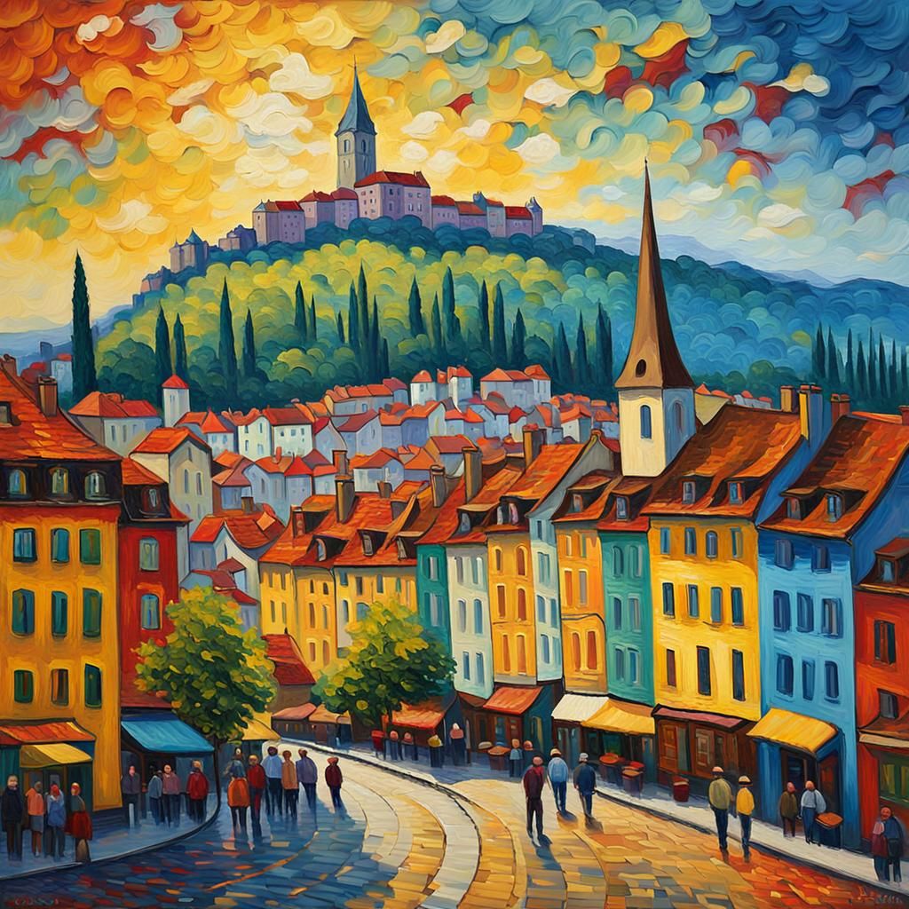Lausanne Cityscape in Expressionist Impasto Style