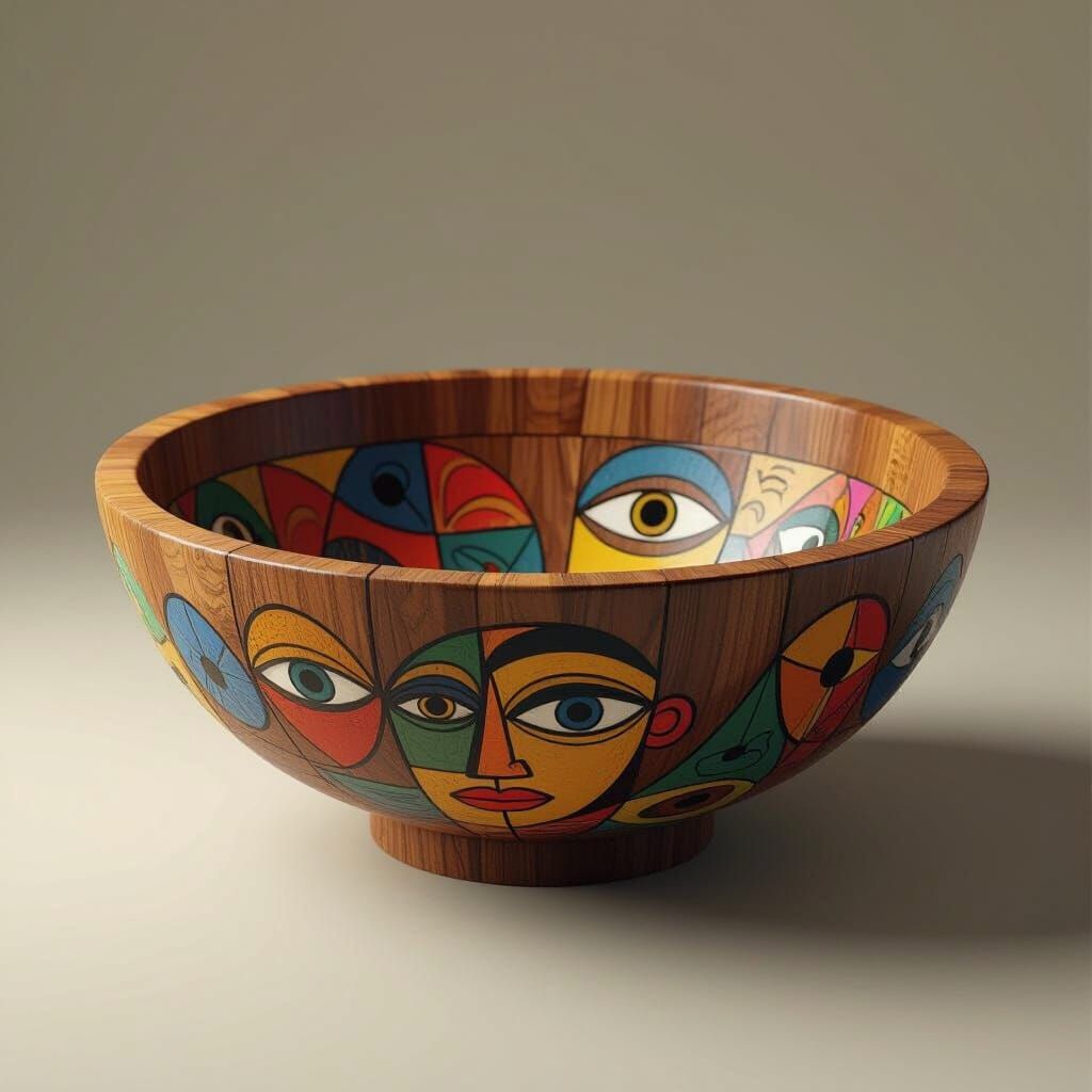 Matte Painting of a Wooden Bowl with Picasso Influences