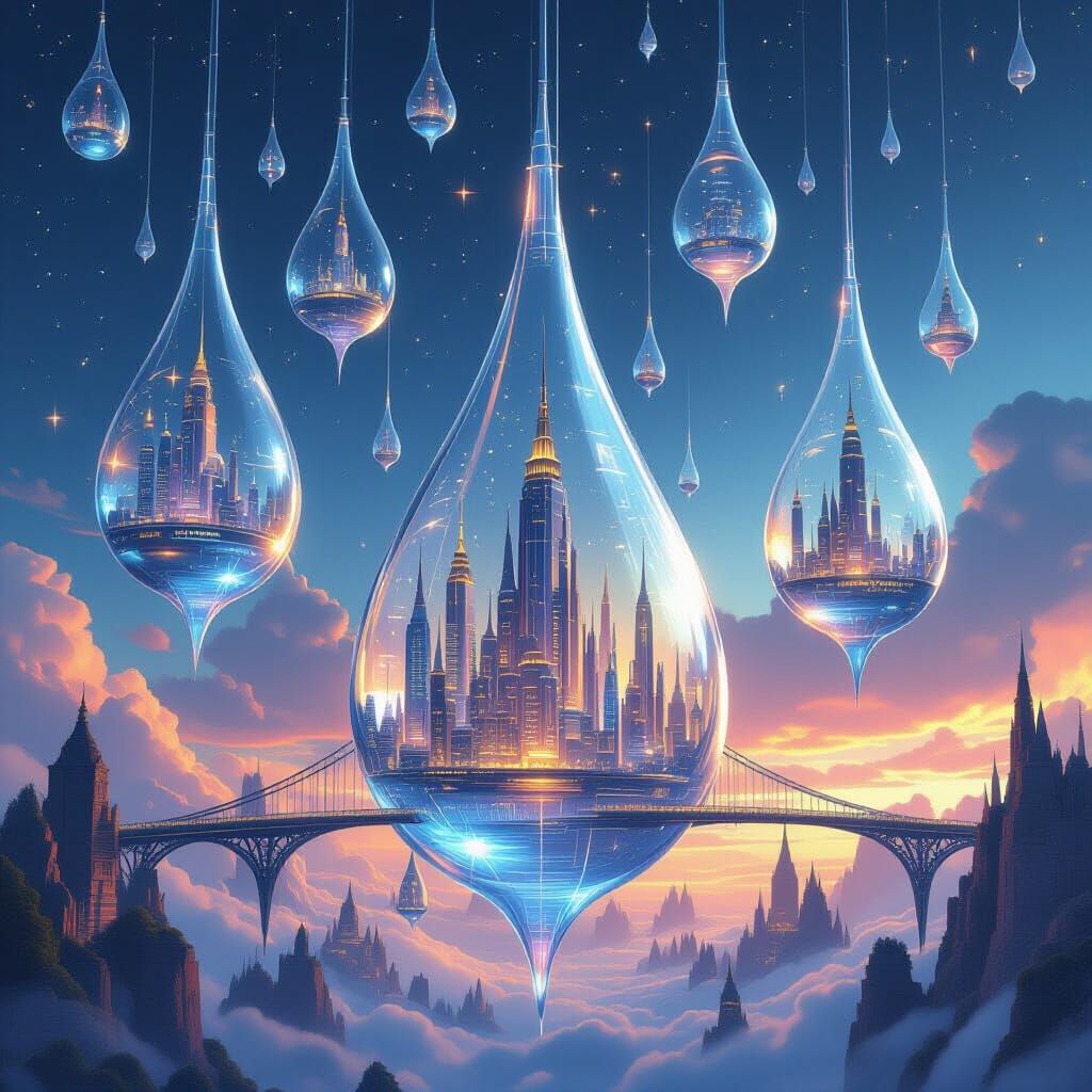 Miniature Futuristic Cities Inside Giant Raindrops