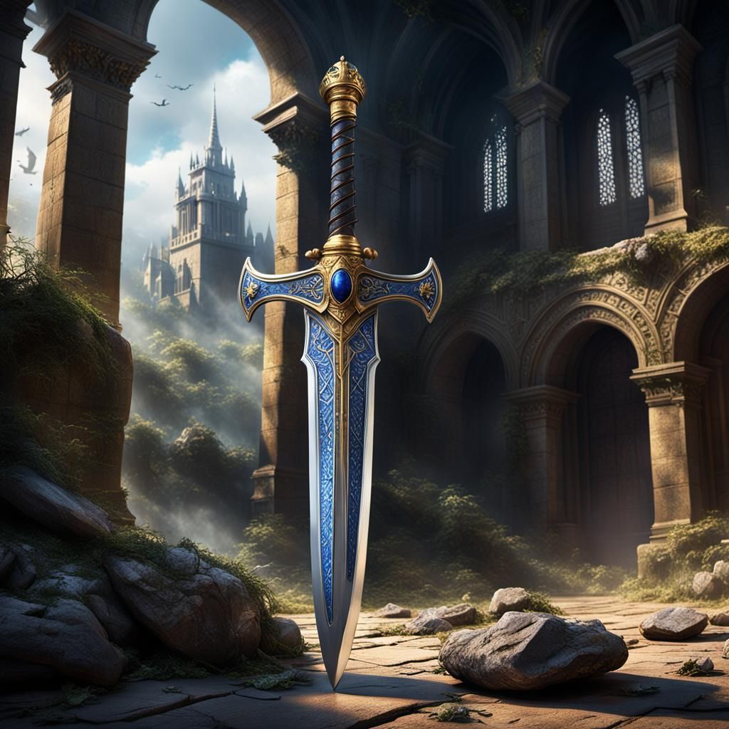 Ornate Sword Held Defensively: Detailed Matte Painting