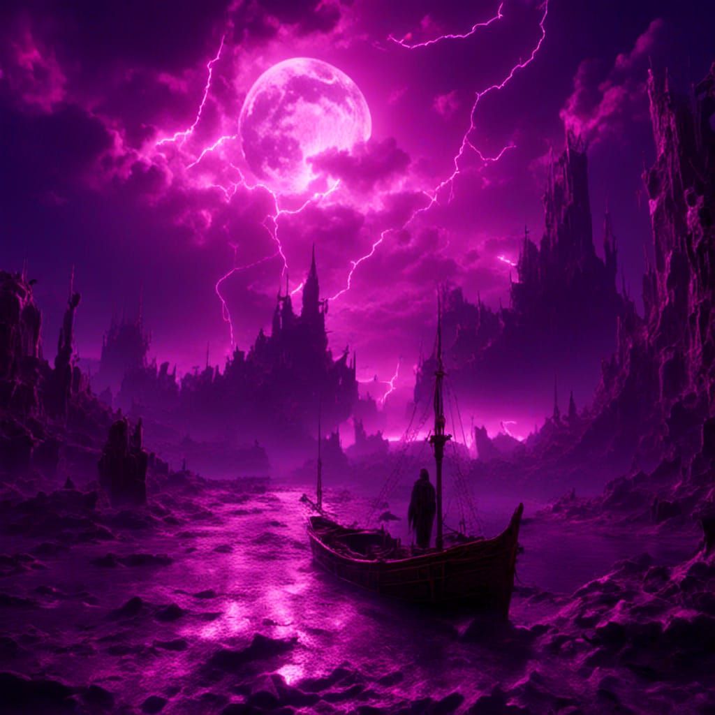 Gothic Storm over Dark Waters in Hyperreal Style