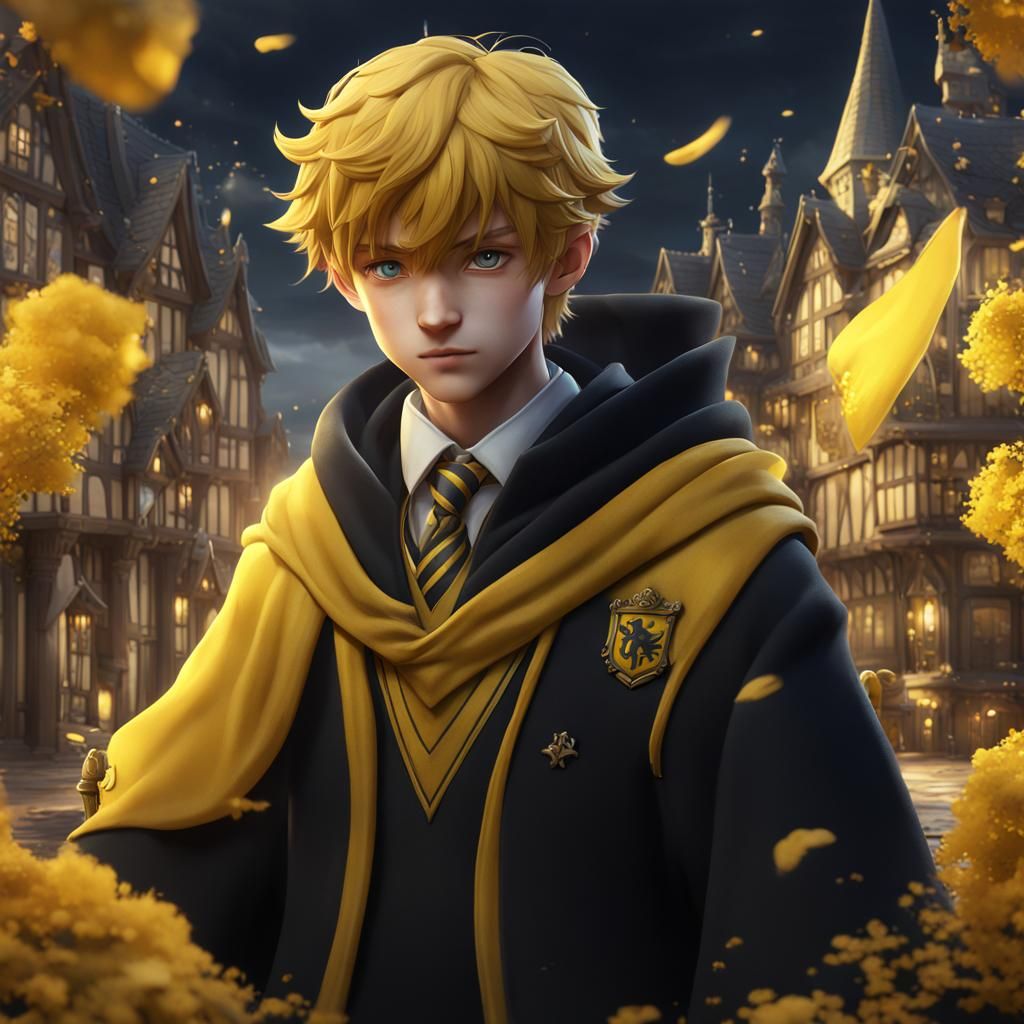 Anime Hufflepuff Boy: Detailed Matte Painting