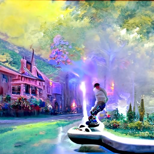 Ethereal Hoverboard in a Fantasy Landscape