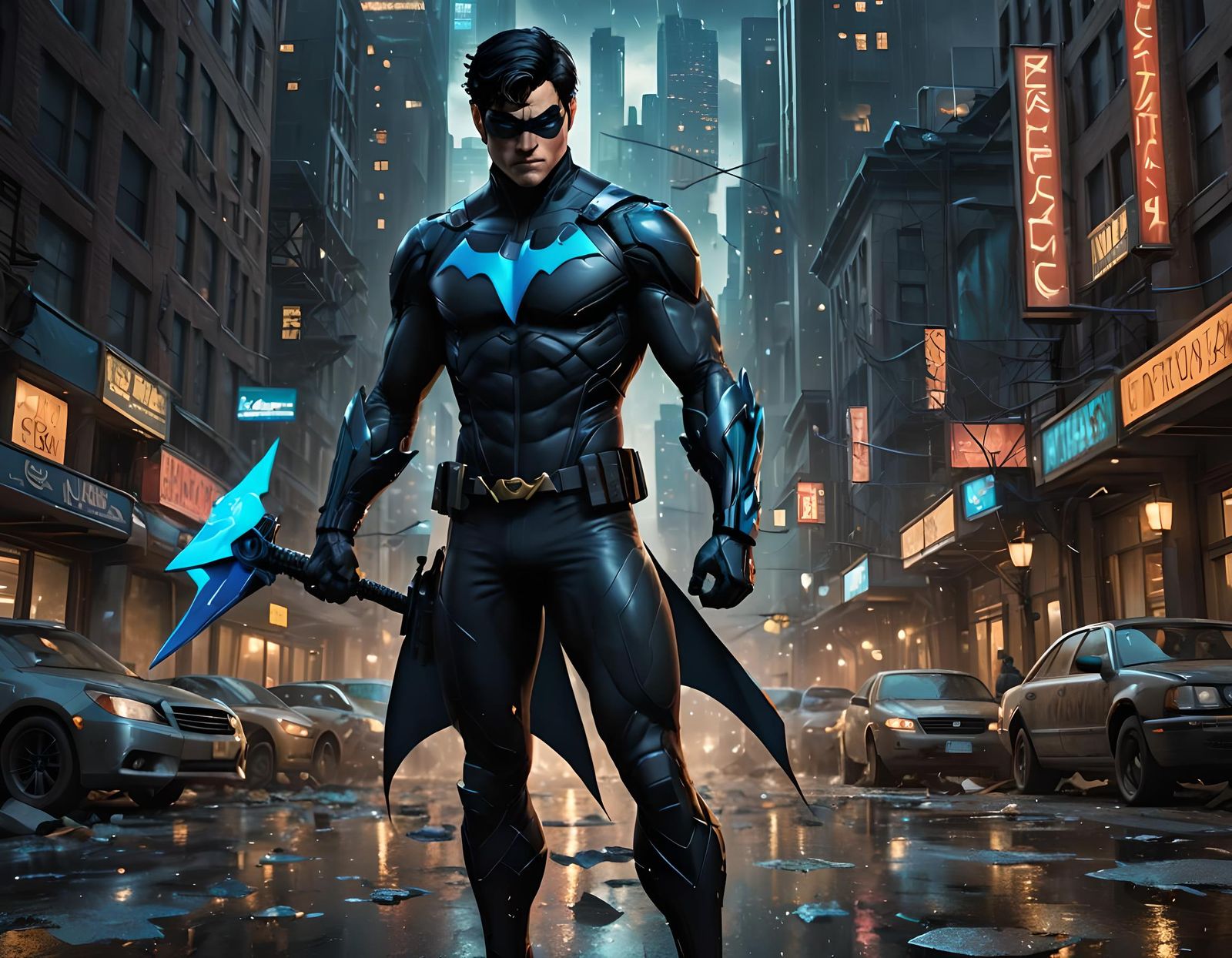 Nightwing Portrait in Detailed Matte Painting Style