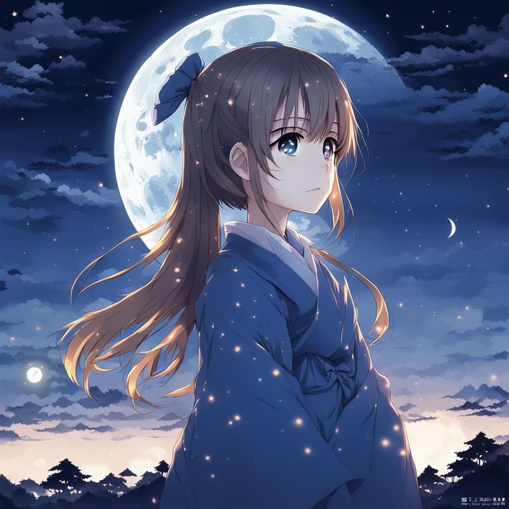 Anime girl in the moonlight