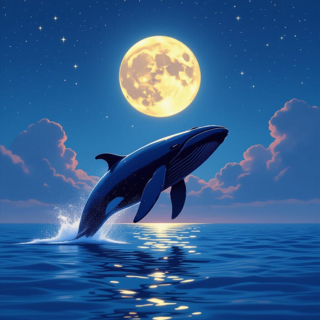 Whale Tail Under Moonlit Sky in Dreamy Style