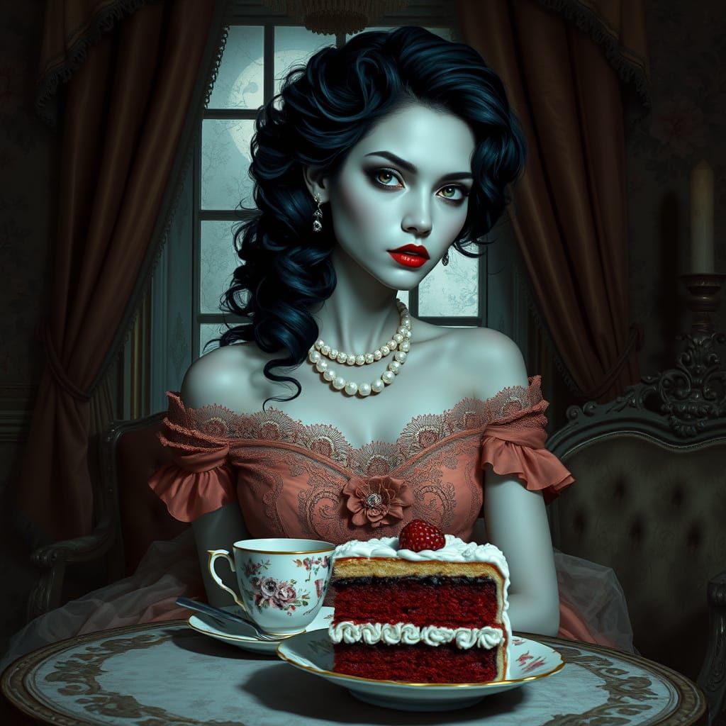 Enigmatic Woman in Decaying Rococo Tea Room