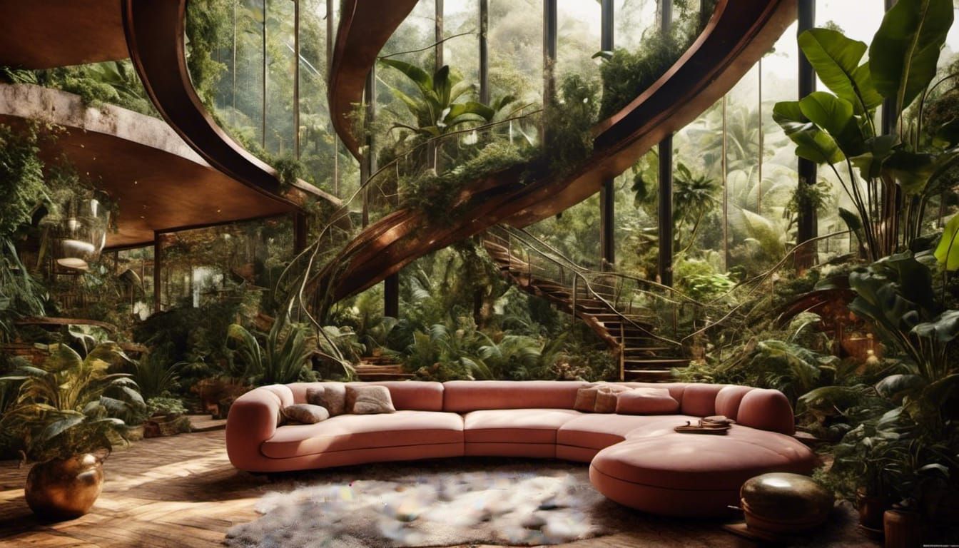 John Lautner House Interior with Boho Decor