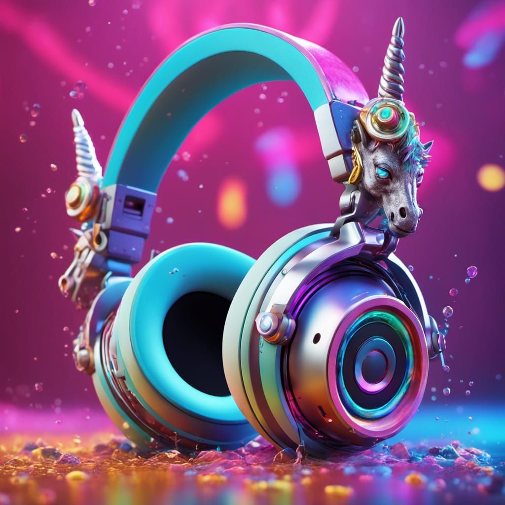 Hyperrealistic Unicorn Headphones in Splash Art Style