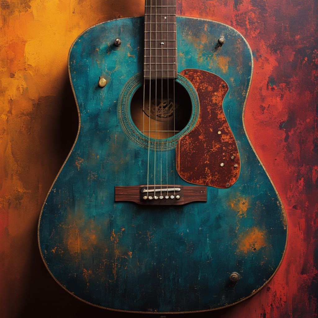 Dramatic Acoustic Guitar Portrait in Hyperrealistic Style