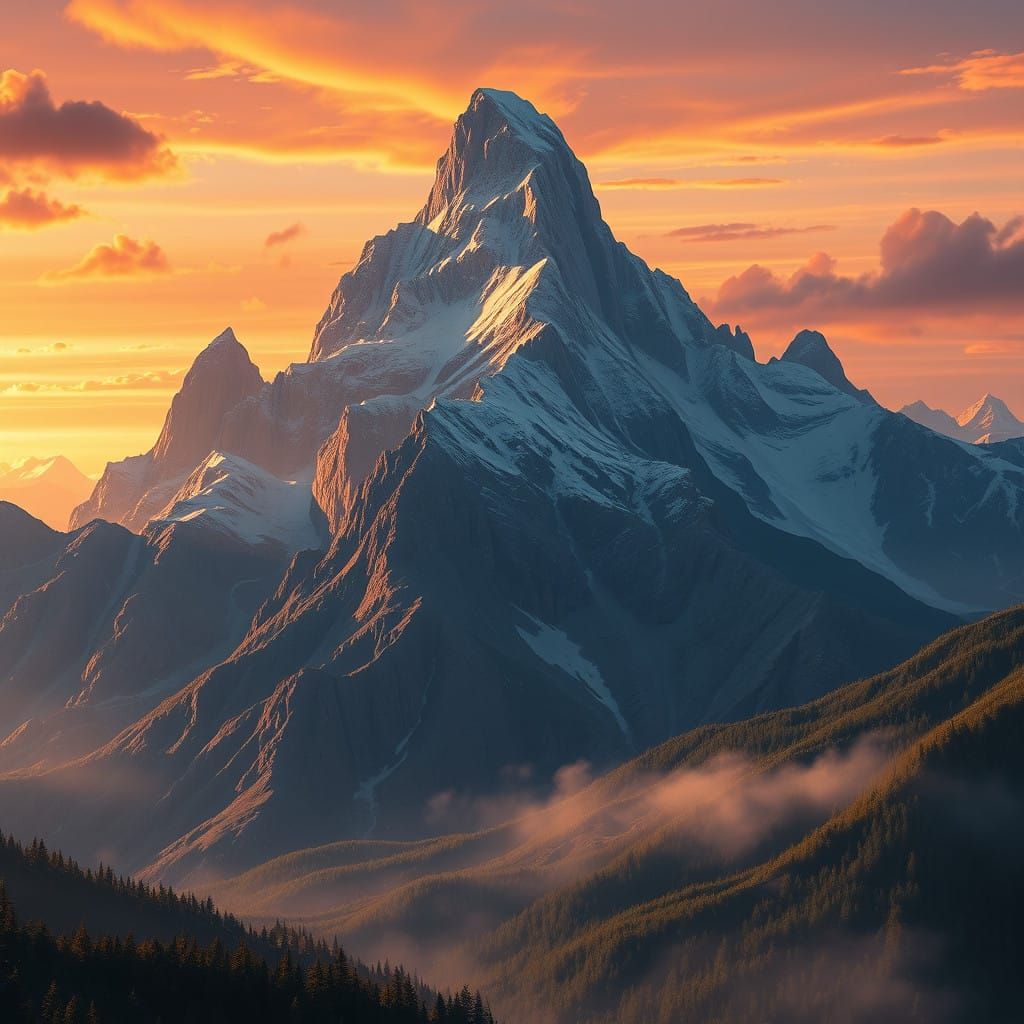 Epic Sunset Mountain Landscape in Vibrant, Ombre-Hued Skies