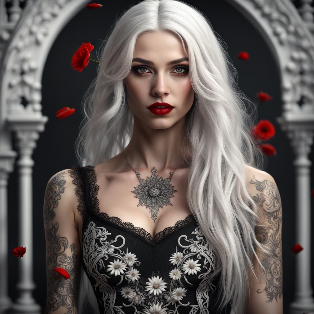 Fantasy Girl with Dagger Tattoo in Detailed Digital Art