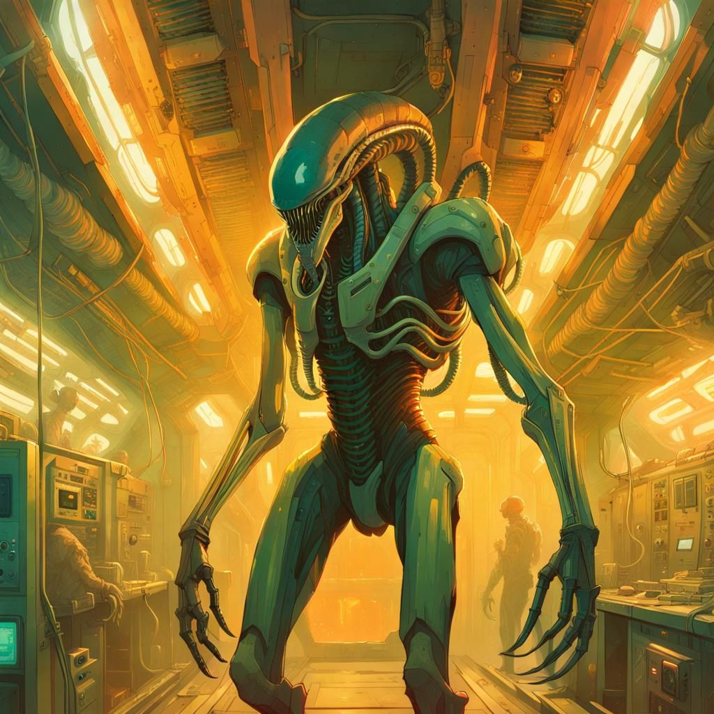 Immense Xenomorph in Starship Engine Room