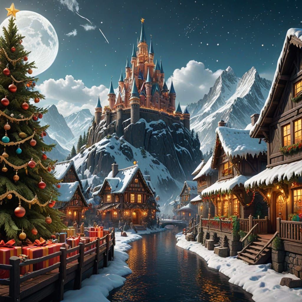 Surreal Winter Wonderland Scene in Vibrant Colors