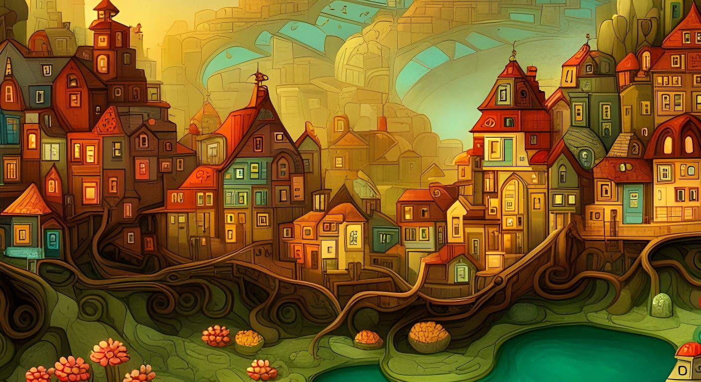 Surreal Floating Tree Village in Colorful Digital Art