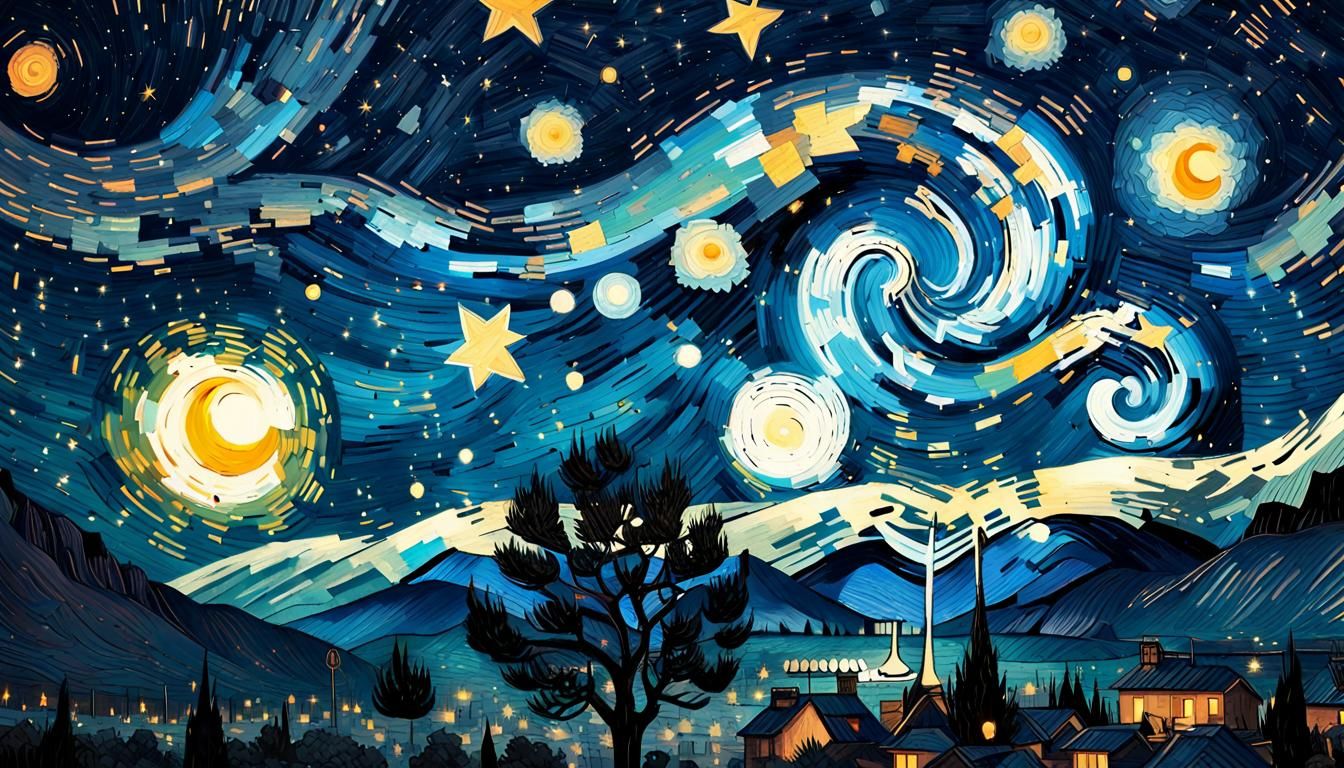 Van Gogh Painting Starry Night: Hyperdetailed Fantasy Art