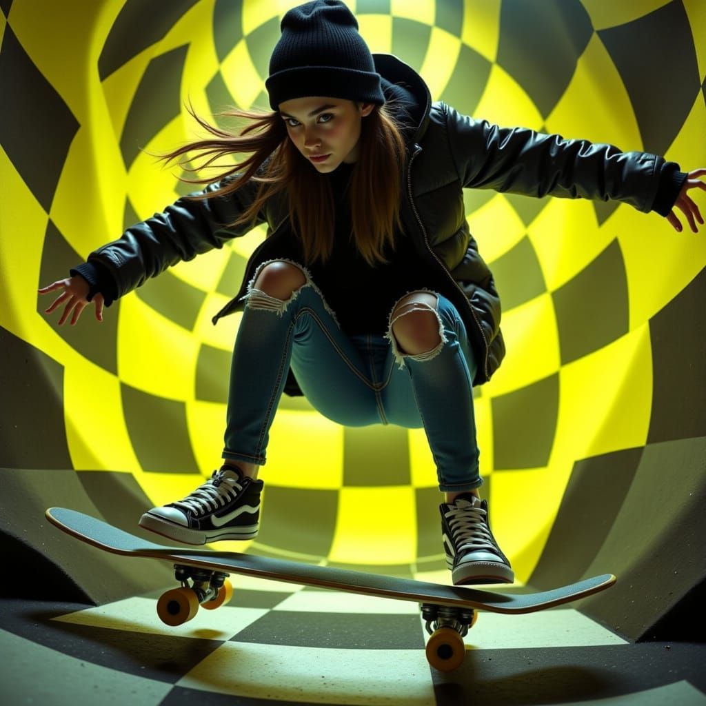 Skater in Mid-Air with Neon Accents