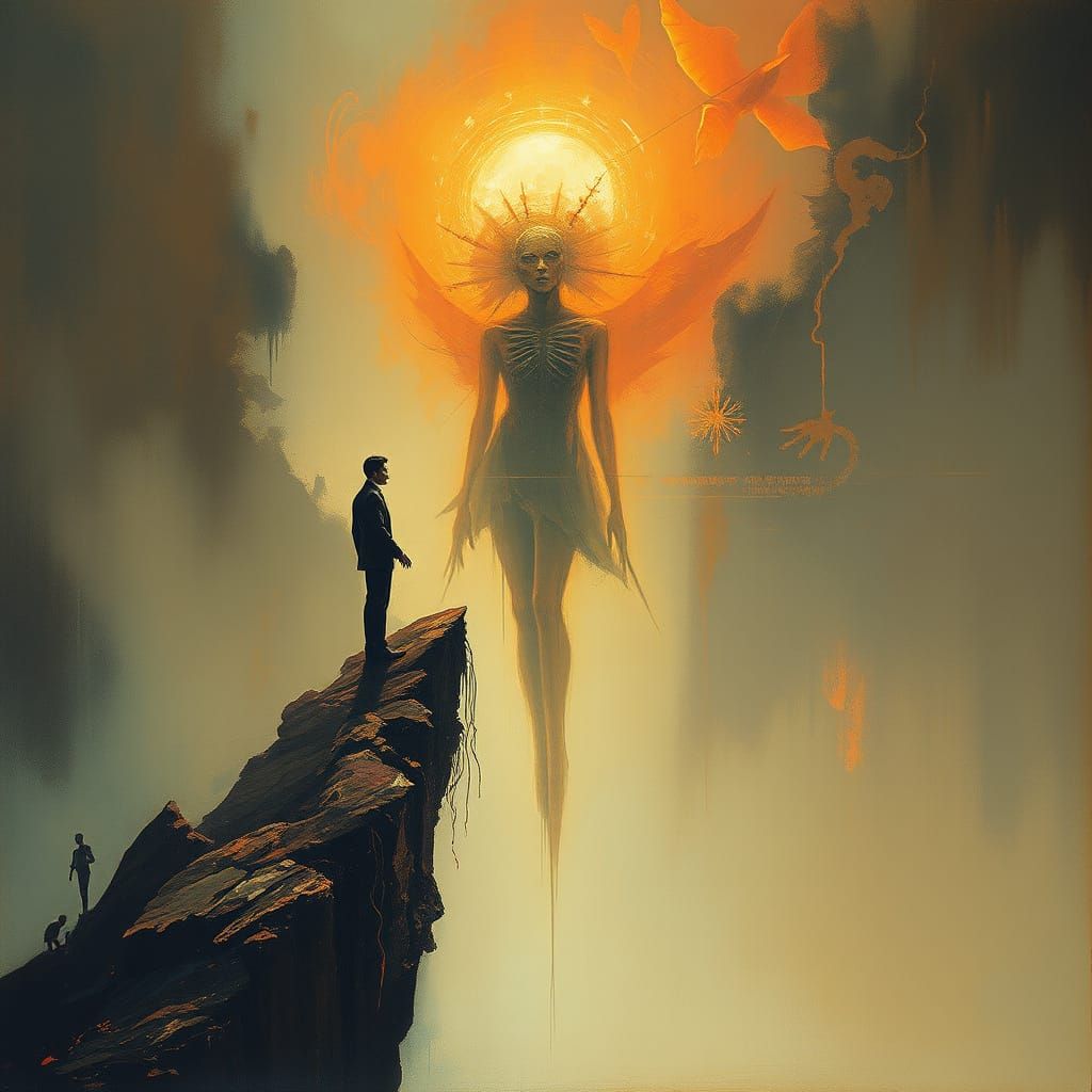 Ethereal Figure on Eternity's Edge: Anthropic Decay