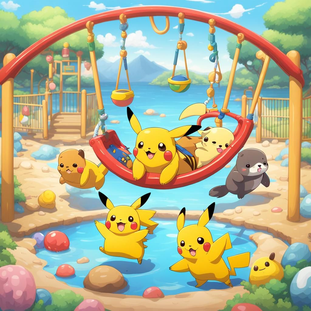 Chupaka, Pikachu, and Otter Play on Playground