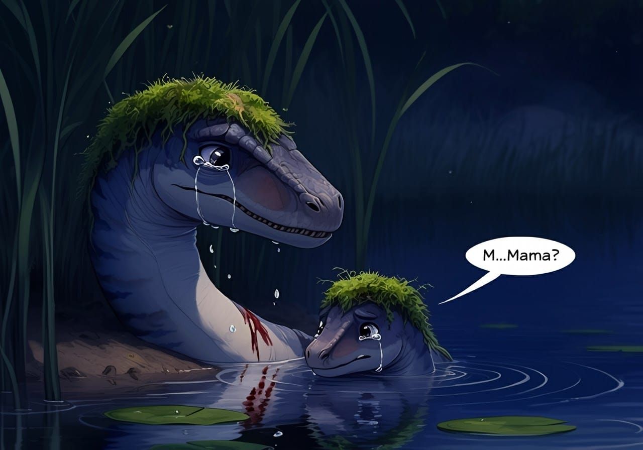 Crying Plesiosaur in High Fantasy Anime Art