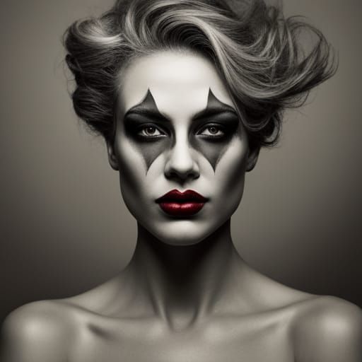 Hyperrealistic Female Clown Portrait with Colorful Accents