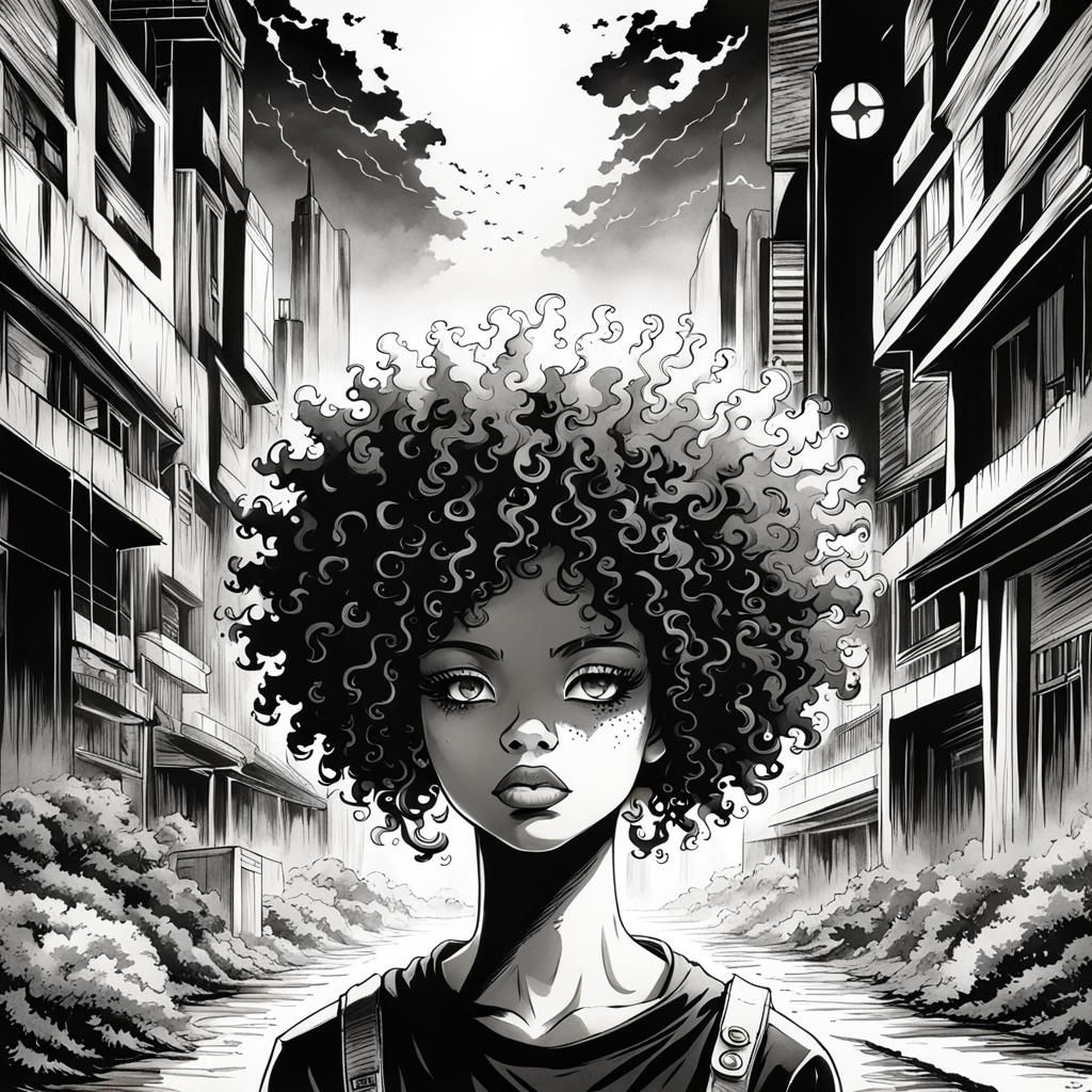 Horror Manga Style: Girl with Curly Afro