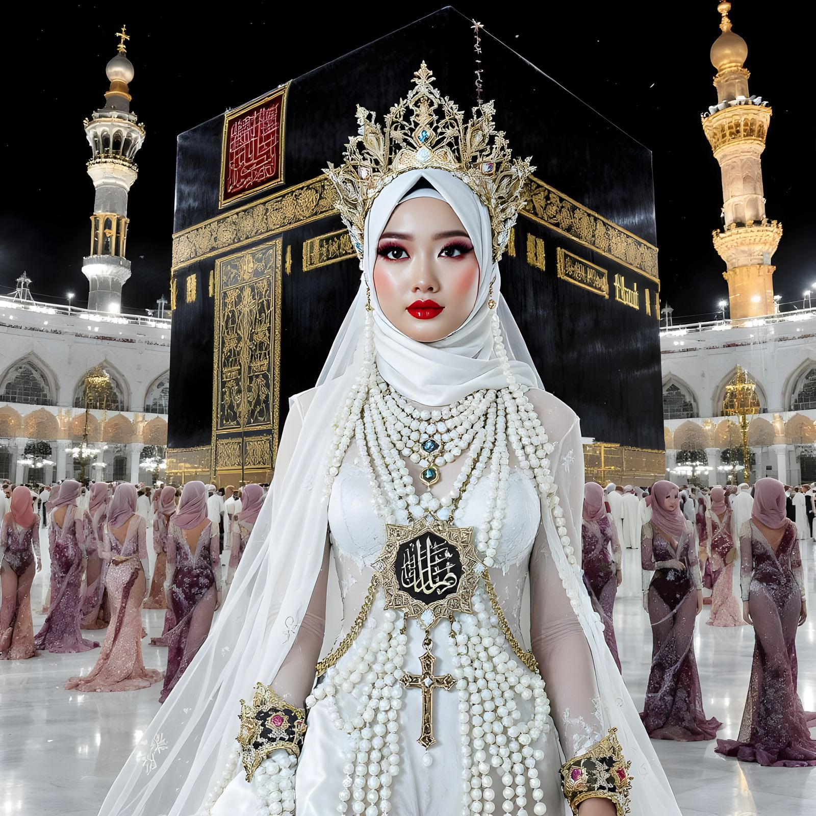 Ornate Hijab Fashion at the Ka'bah, Pop Surrealism Style