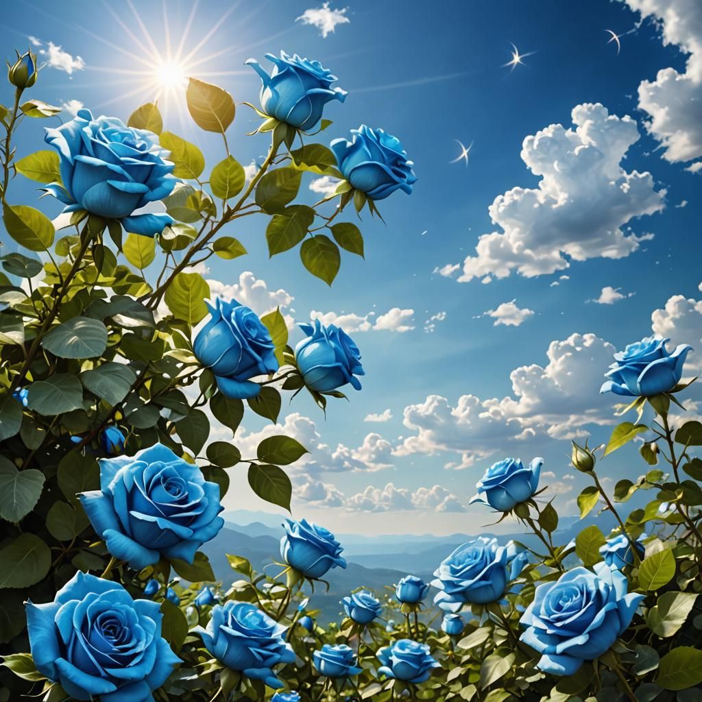 Blue Rose Paradise Under a Shining Sky