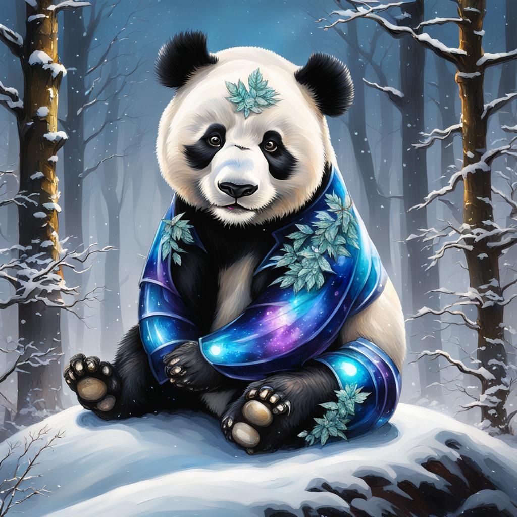 Bejeweled Glass Panda in Snow Forest