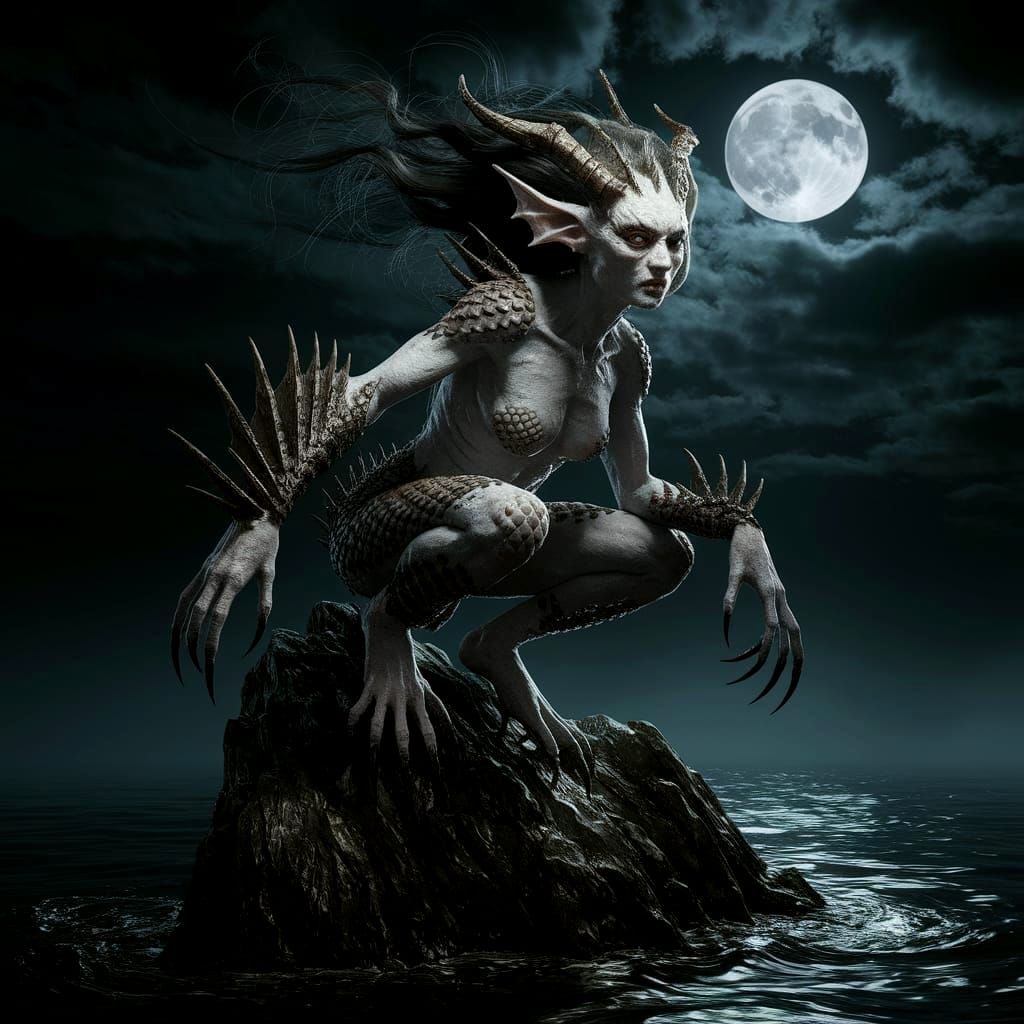 Gothic Deep Sea Siren with Reptilian Features