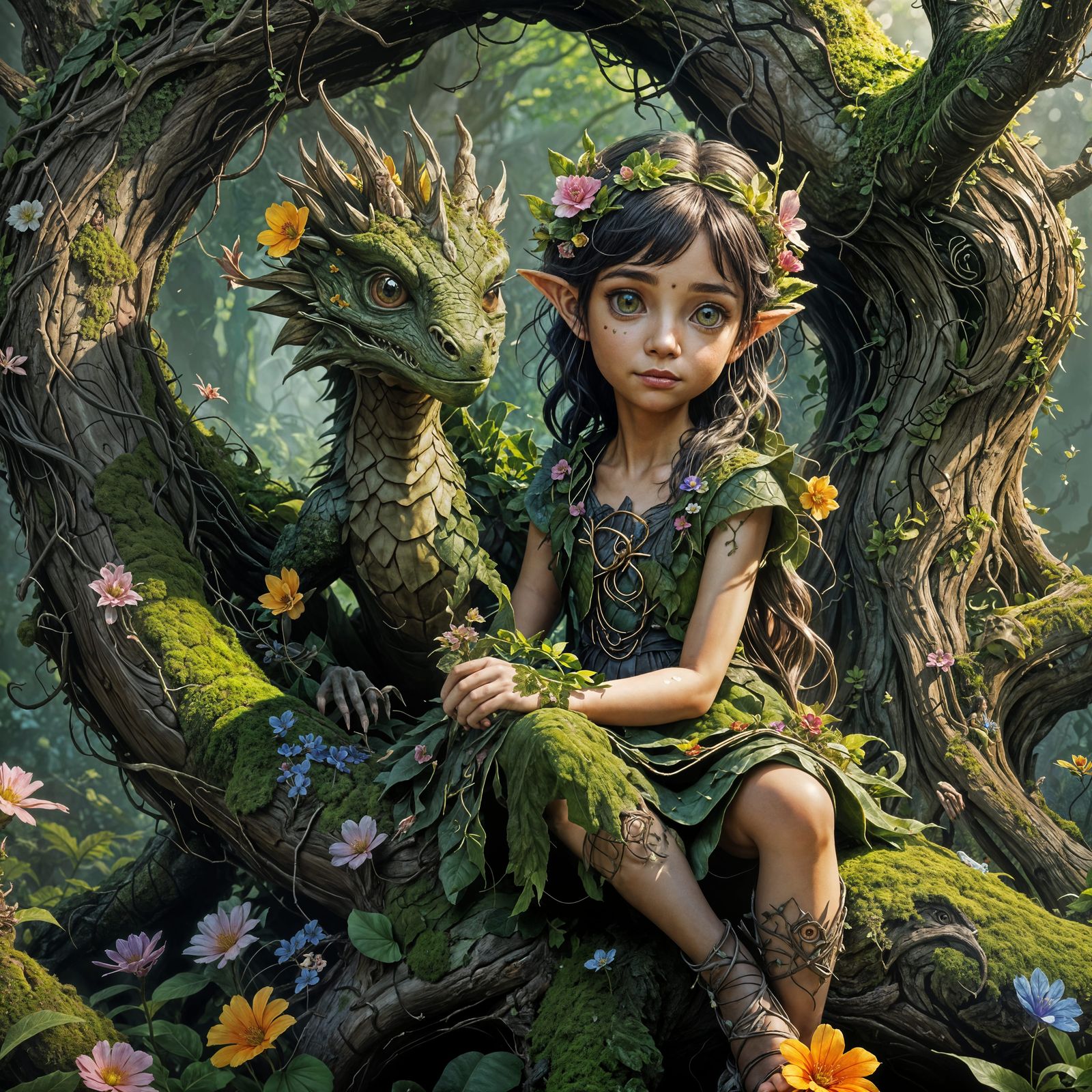 Fairy and Moss Dragon Fantasy Concept Art