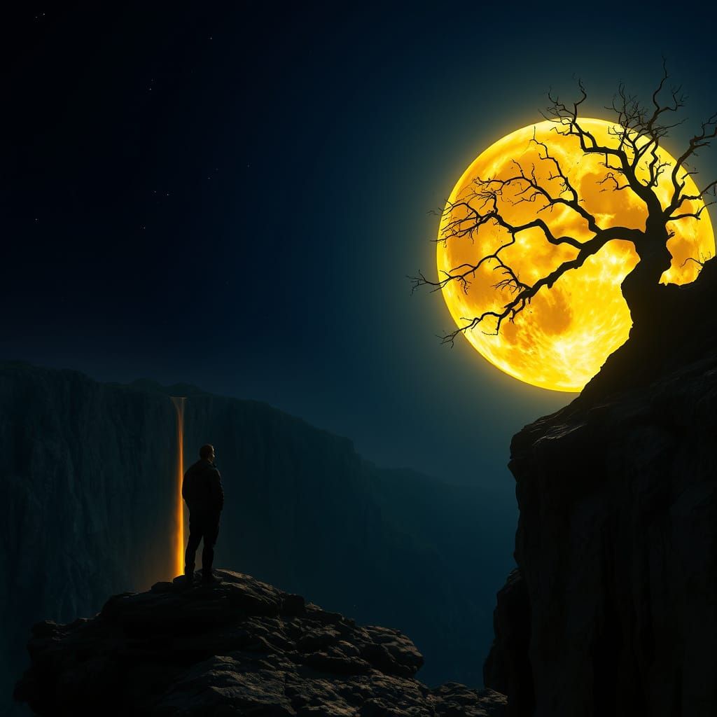 Shadowy Figures Watch Golden Moon Pour Molten Gold