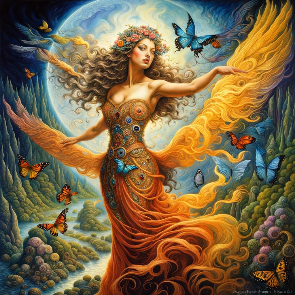 Surreal Face with Birds and Butterflies