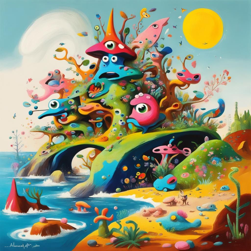 Whimsical Creature in Surreal Landscape, Concept Art