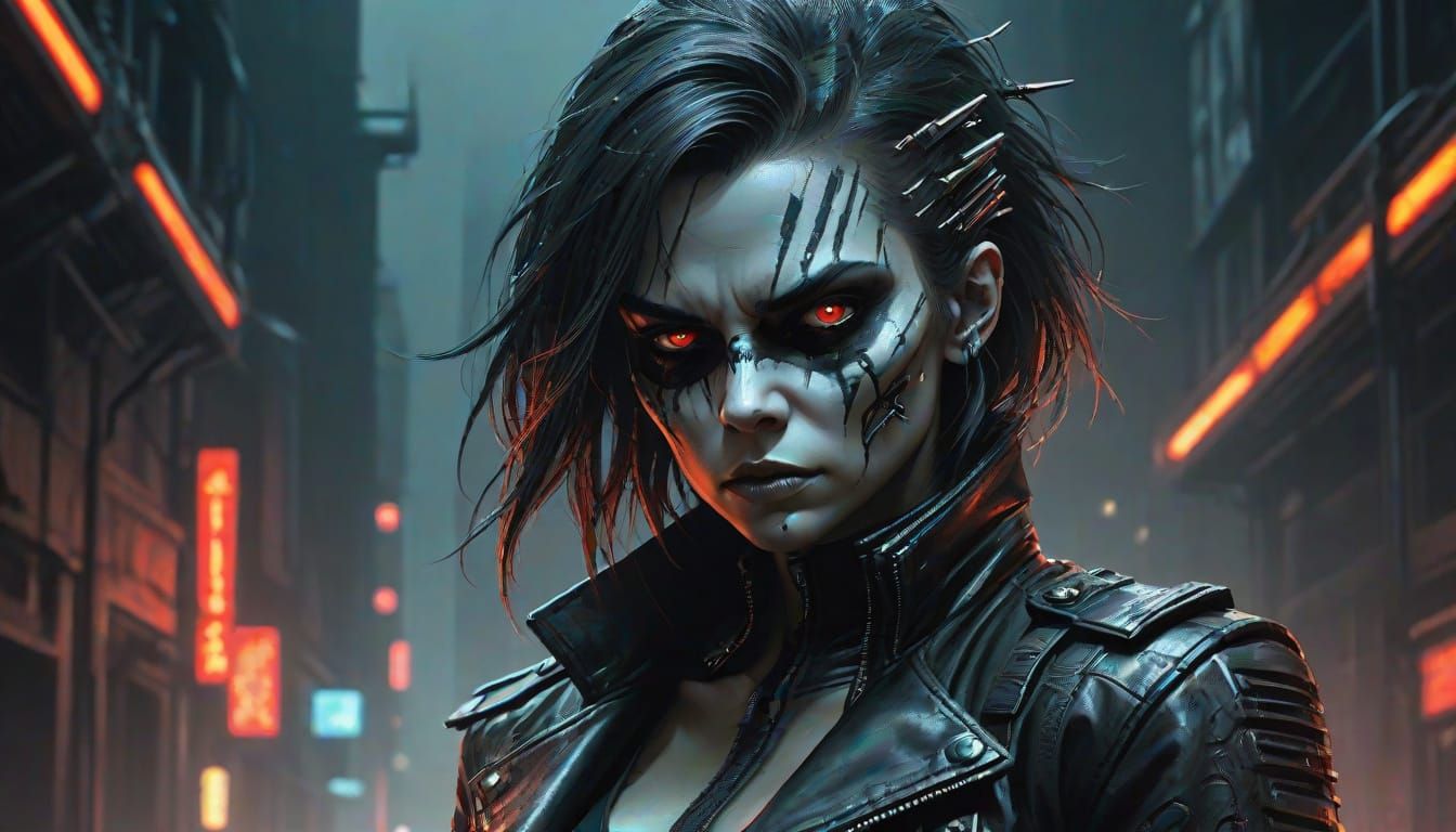Cyberpunk Villainess with Gritty Dark Fantasy Aesthetic